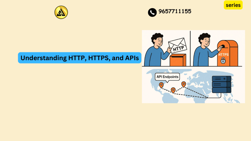 Diagram showing how HTTP HTTPS and APIs connect browsers servers and applications