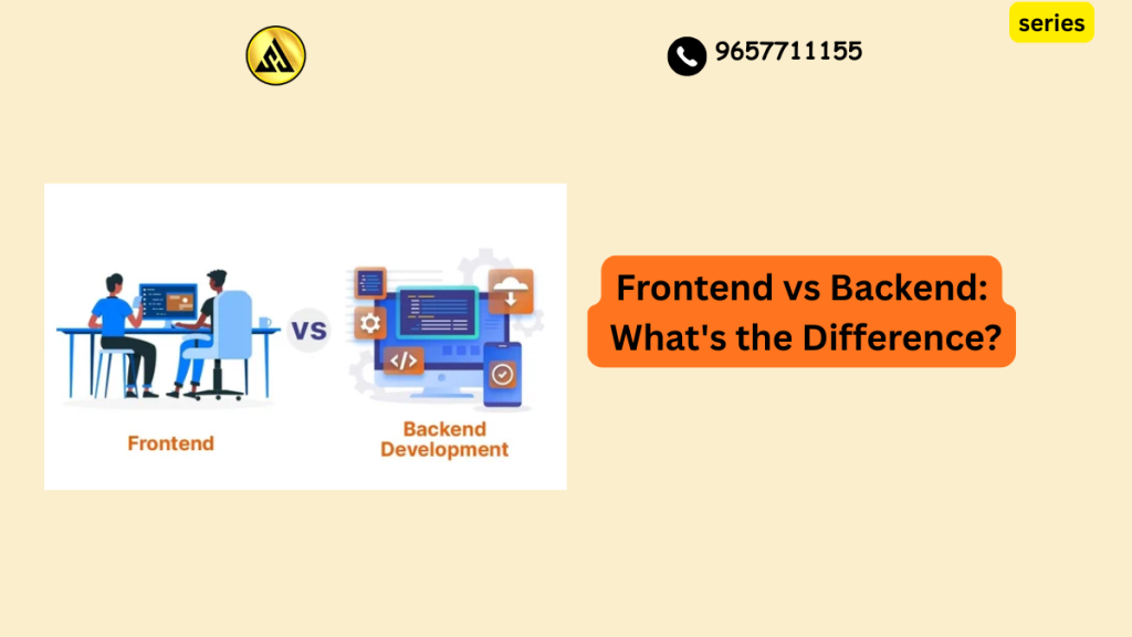 Illustration comparing frontend vs backend development showing user interface and server side architecture