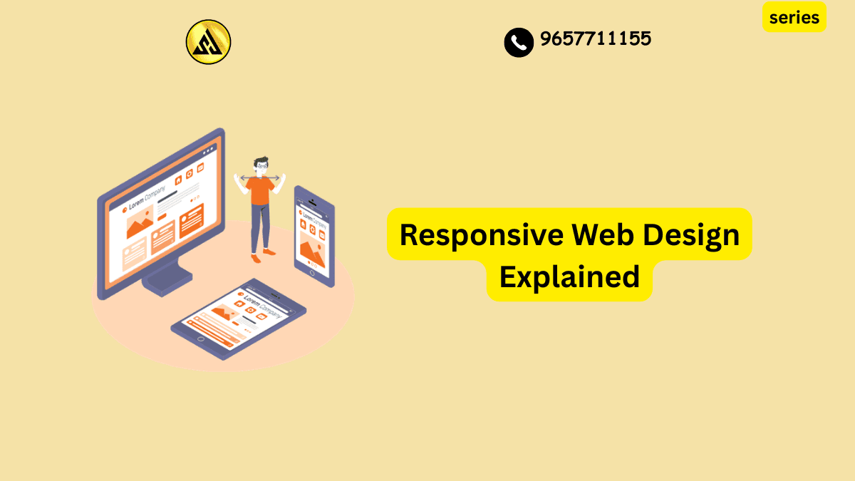 Website layout adjusting across desktop, tablet, and mobile screens to show responsive web design