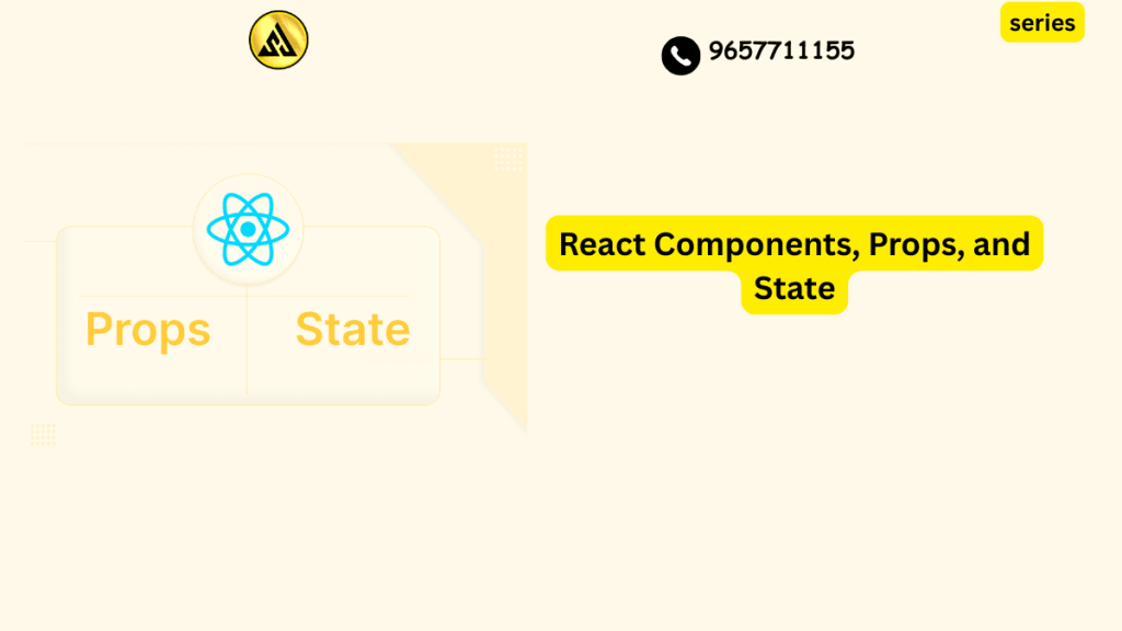 Diagram showing React components passing props and managing state