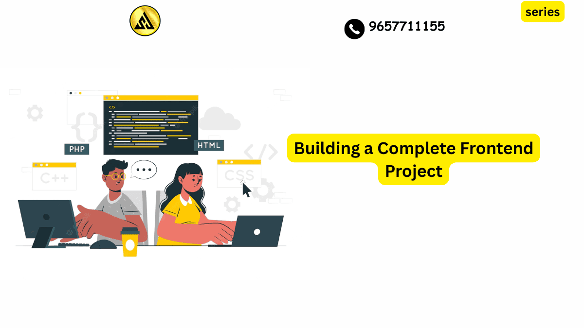Developer building a complete frontend project on a laptop with code editor open