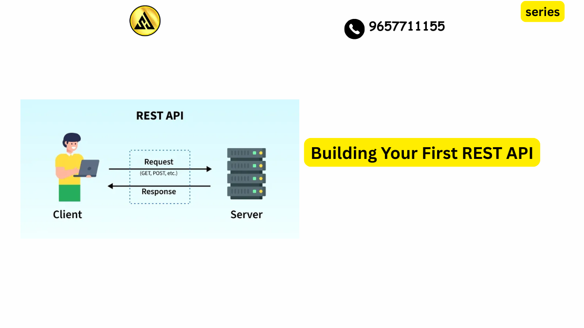 Developer building a REST API using Node.js and Express on a laptop